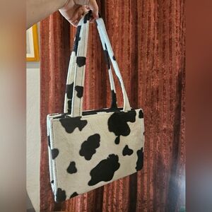 90s faux fur cow printed handbag